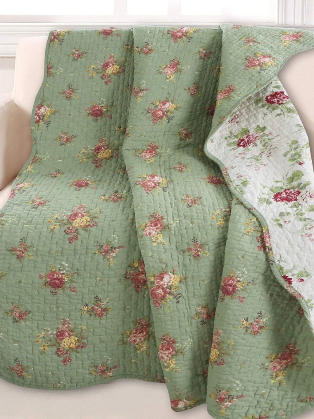 Vintage Floral Quilted Throw 100% Cotton Reversible All Season Throw (Blossom)